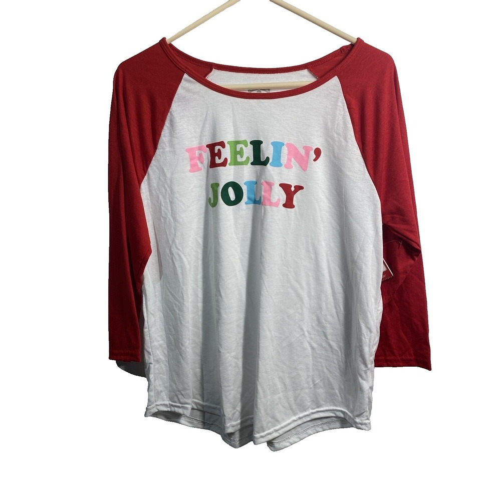 holiday time womens half sleeve feelin jolly christmas shirt size large 12 14